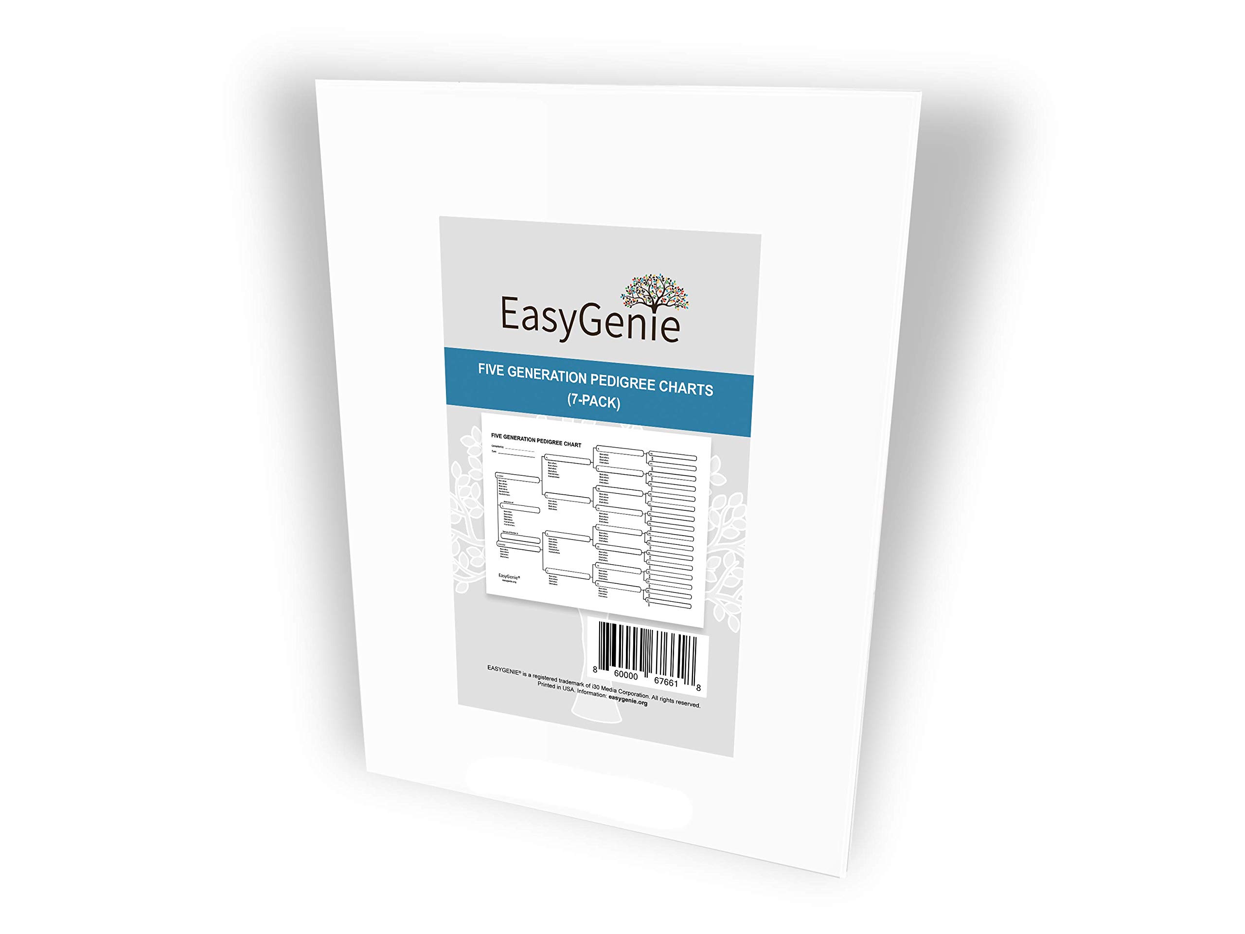EASYGENIE Five Generation Pedigree Charts for Genealogists (7-pack) | Archival-Quality Genealogy Forms for Ancestry