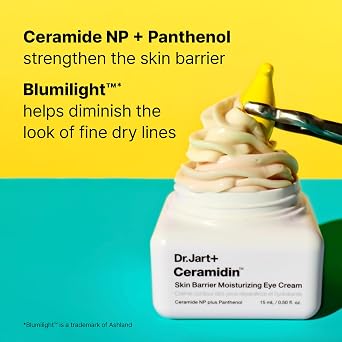 Dr.Jart+ Ceramidin Korean Eye Cream with Ceramides | Hydrates, Strengthens Skin Barrier, Reduces Visible Puffiness | Suitable for Sensitive Skin | Korean Skin Care, 0.5 Fl Oz
