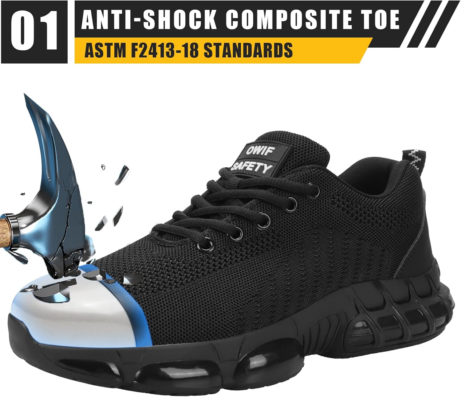 OWIF Steel Toe Work Shoes for Men Women Comfortable Lightweight Safety Composite Toe Construction Walking Shoe