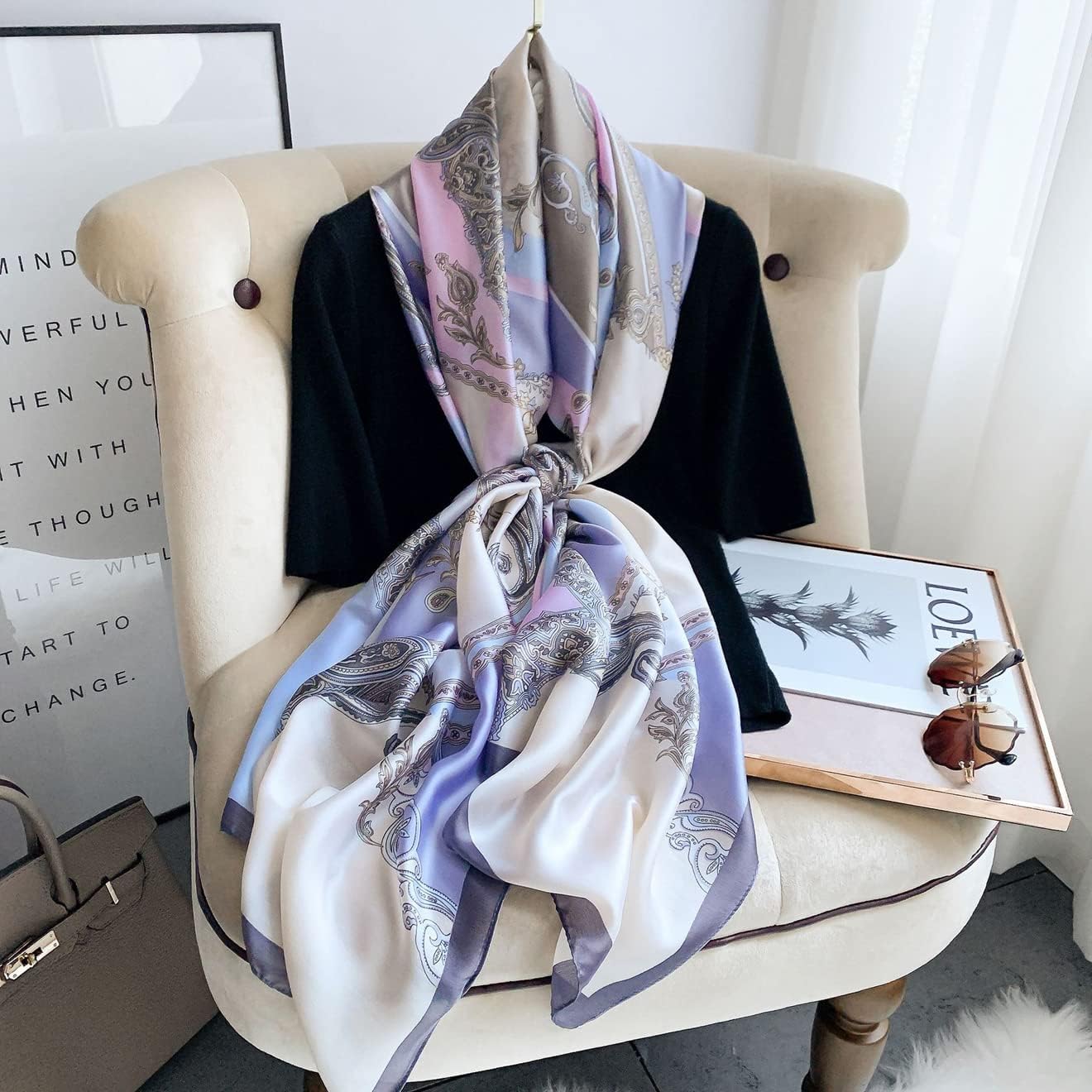 Silk Scarf Mulberry Silk Fashion Scarves Long Lightweight Shawl Wrap … - Image 4