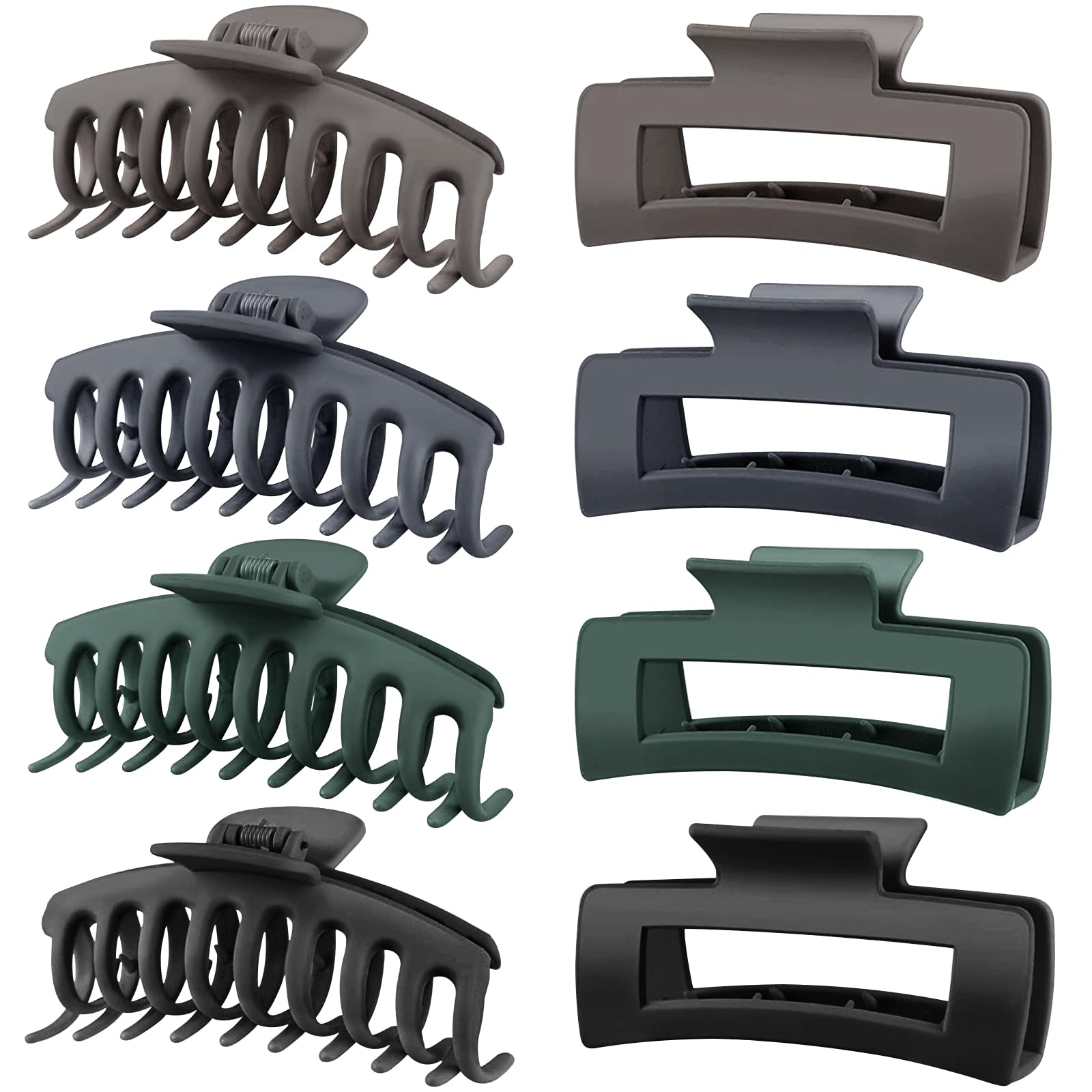 TOCESS 8 Pack Big Hair Claw Clips for Women Large Claw Clip for Thin Thick Curly Hair 90's Strong Hold 4.33 Inch Nonslip Neutral Matte Hair Clips