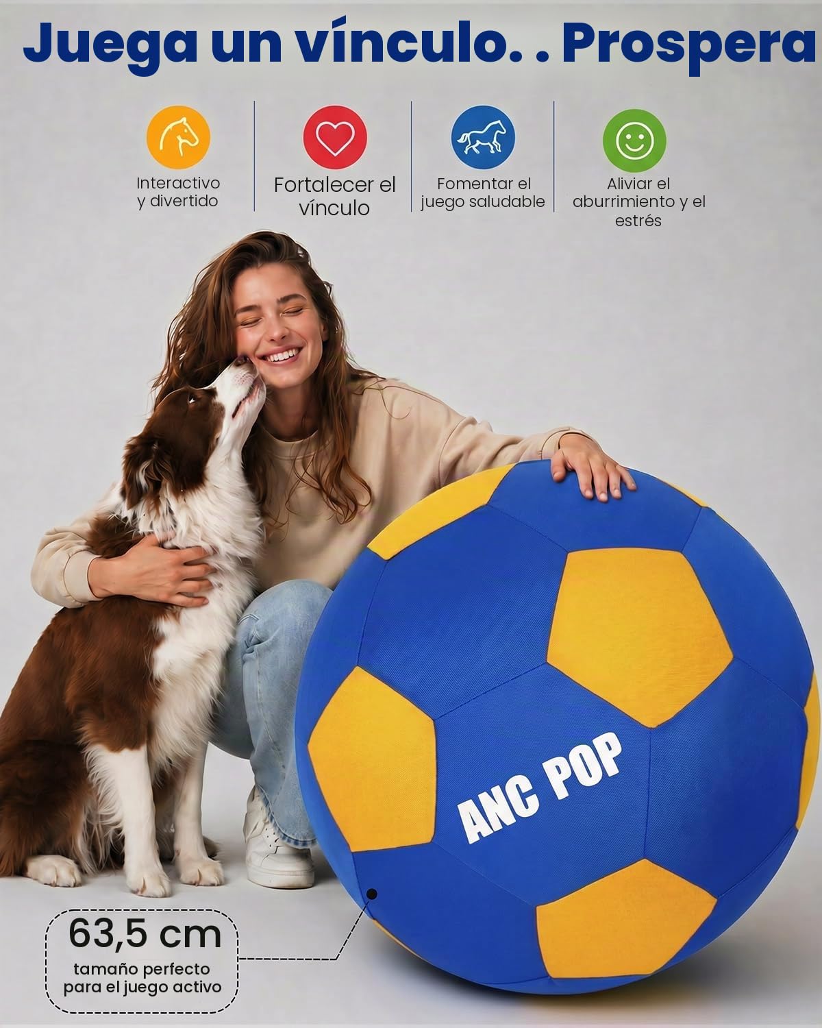 ANC POP Pelota de pastoreo de Caballos de pastoreo, Juguetes para Caballos de 25 Pulgadas, Bolas de Perro con Bomba de Mano, Pelota de fútbol de Entrenamiento para Caballos, Azul y Amarillo