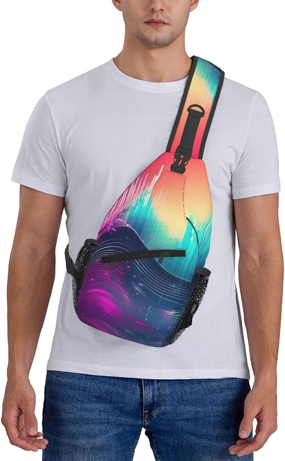 Durable Lightweight Cool Music sound wave Print Cross chest bag diagonally for Travel Commute Daily Use