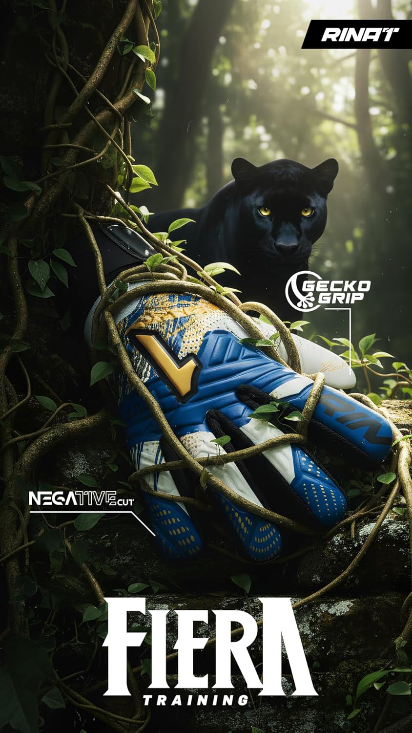 Rinat Fiera Training-Turf Goalkeeper Gloves – Gecko-Grip Durable Palm Latex | Negative Cut | Impact-Absorbing | Adjustable Strap | Elastic Wristband | Breathable & Durable