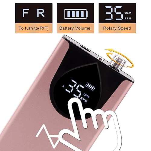 Miniatura 9 de M Max - Taladro de uñas profesional - Lima de uñas con motor sin escobillas 2 en 1 - Carcasa eléctrica, inalámbrica, de aleación de aluminio, 35000