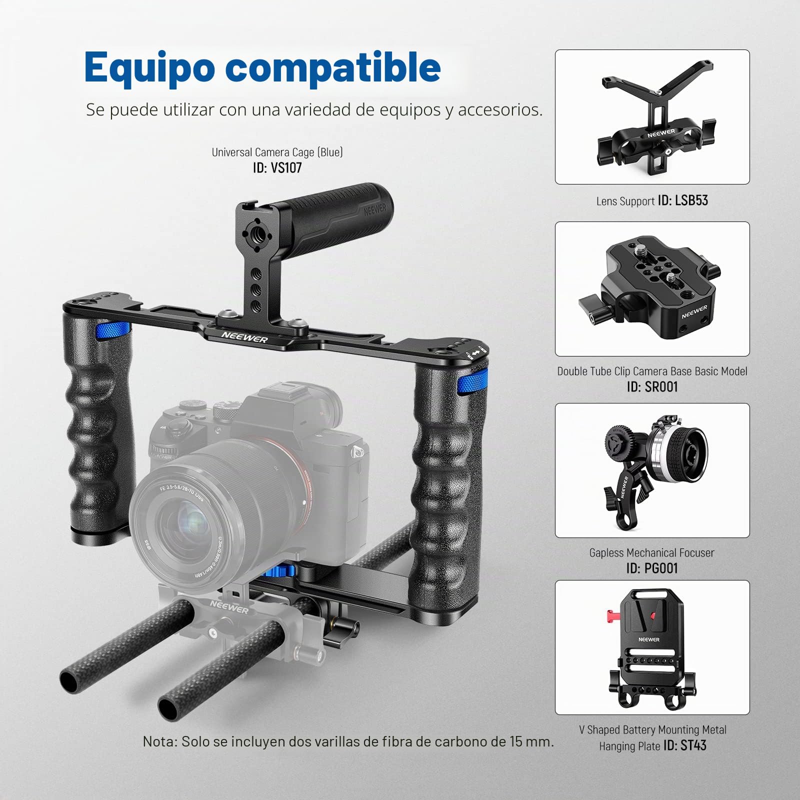 NEEWER 15 mm Varillas de extensión de fibra de carbono Lote de 2,Compatible con SmallRig Compatible con Tilta El sistema de soporte de hombro de 15 mm Rail Follow Focus para DSLR Camera, SR002 (30 cm)