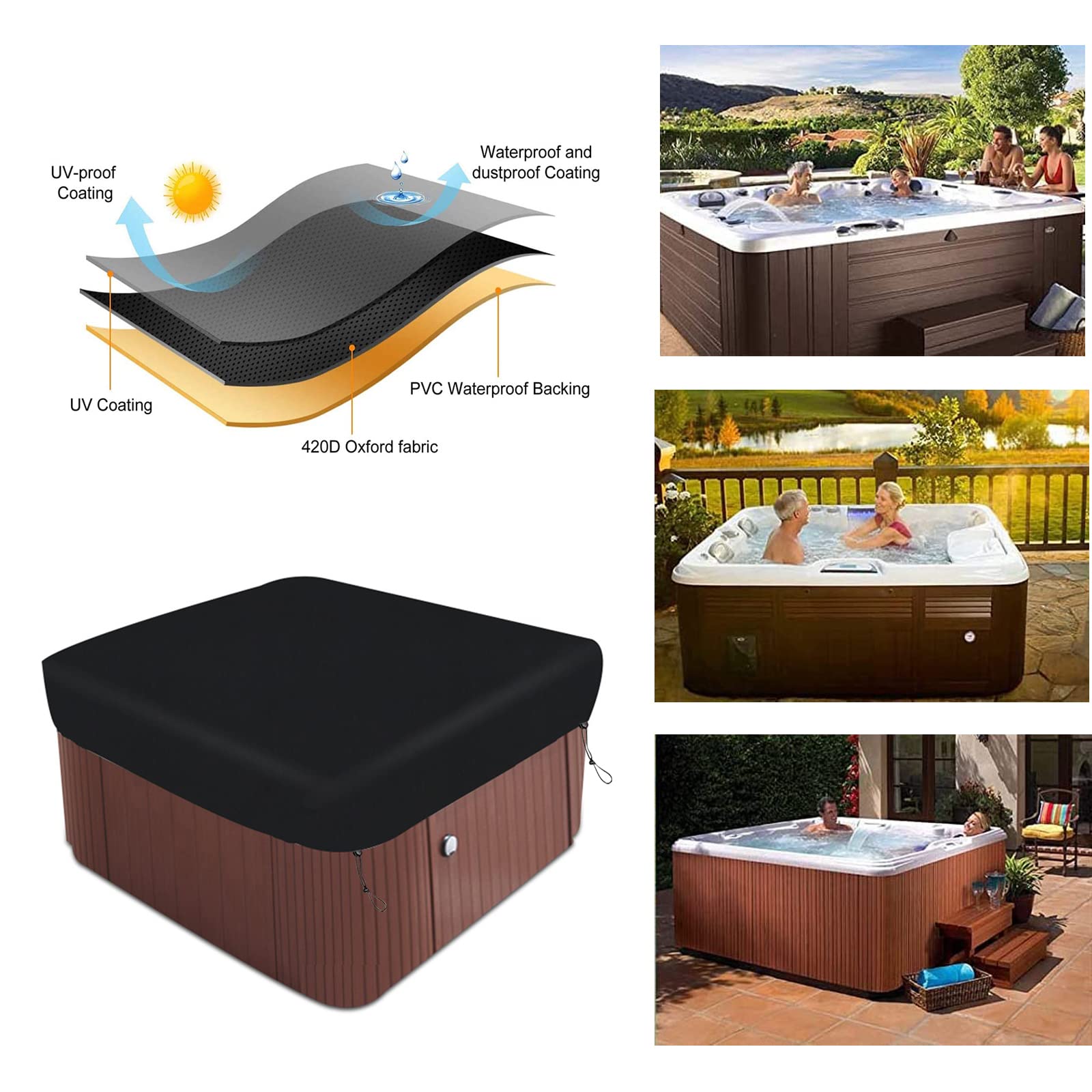 Housse De Protection Pour Spa - Tissu Oxford 420D Imperméable Et Anti-UV - Taille 200x200x85 Cm