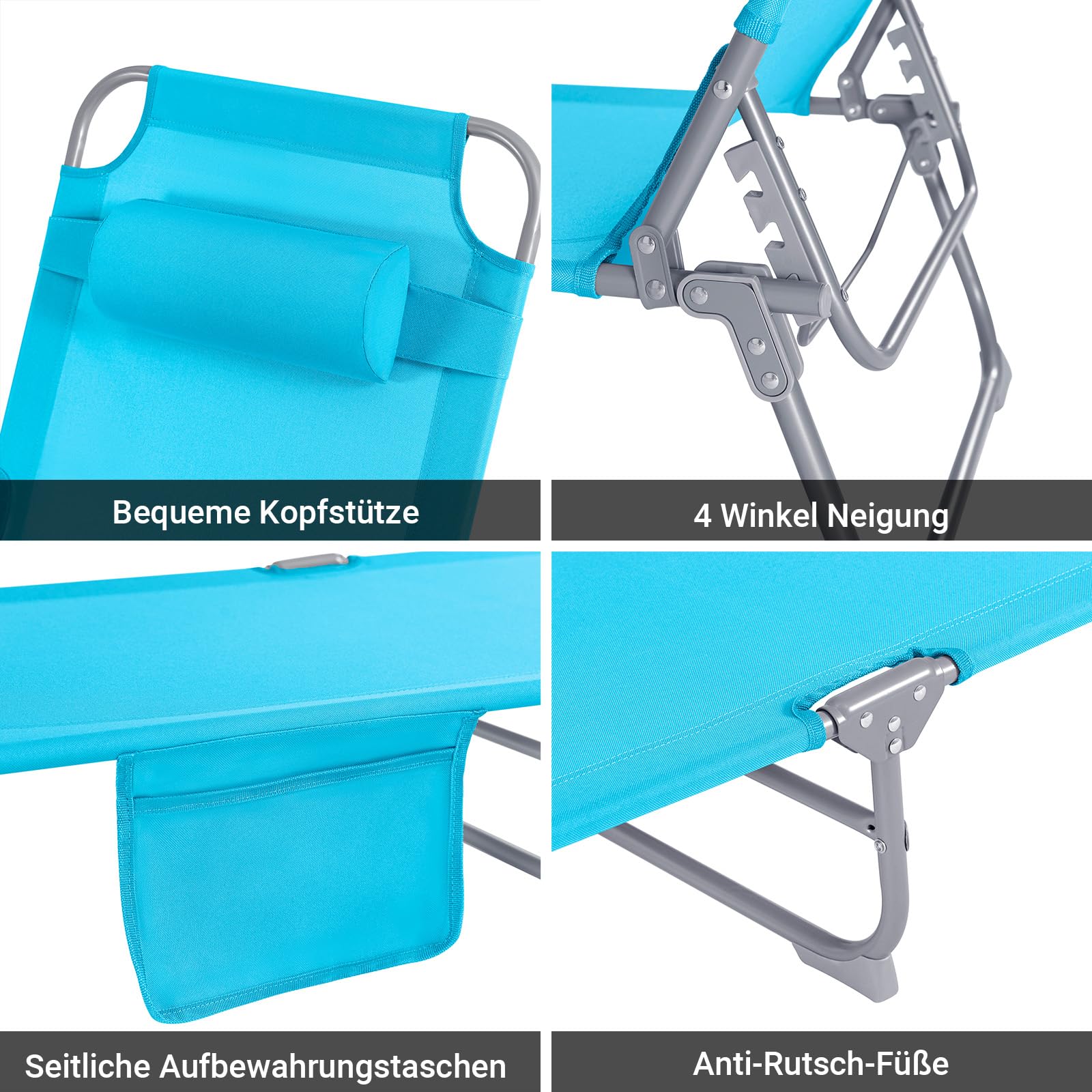 SoBuy OGS35-Bx2 Leżak Plażowy Leżak Plażowy Ogrodowy Składane z Poduszką i Boczną Torbą 2 szt. szer. x wys. x gł.: ok. 195 x 29 x 62 cm