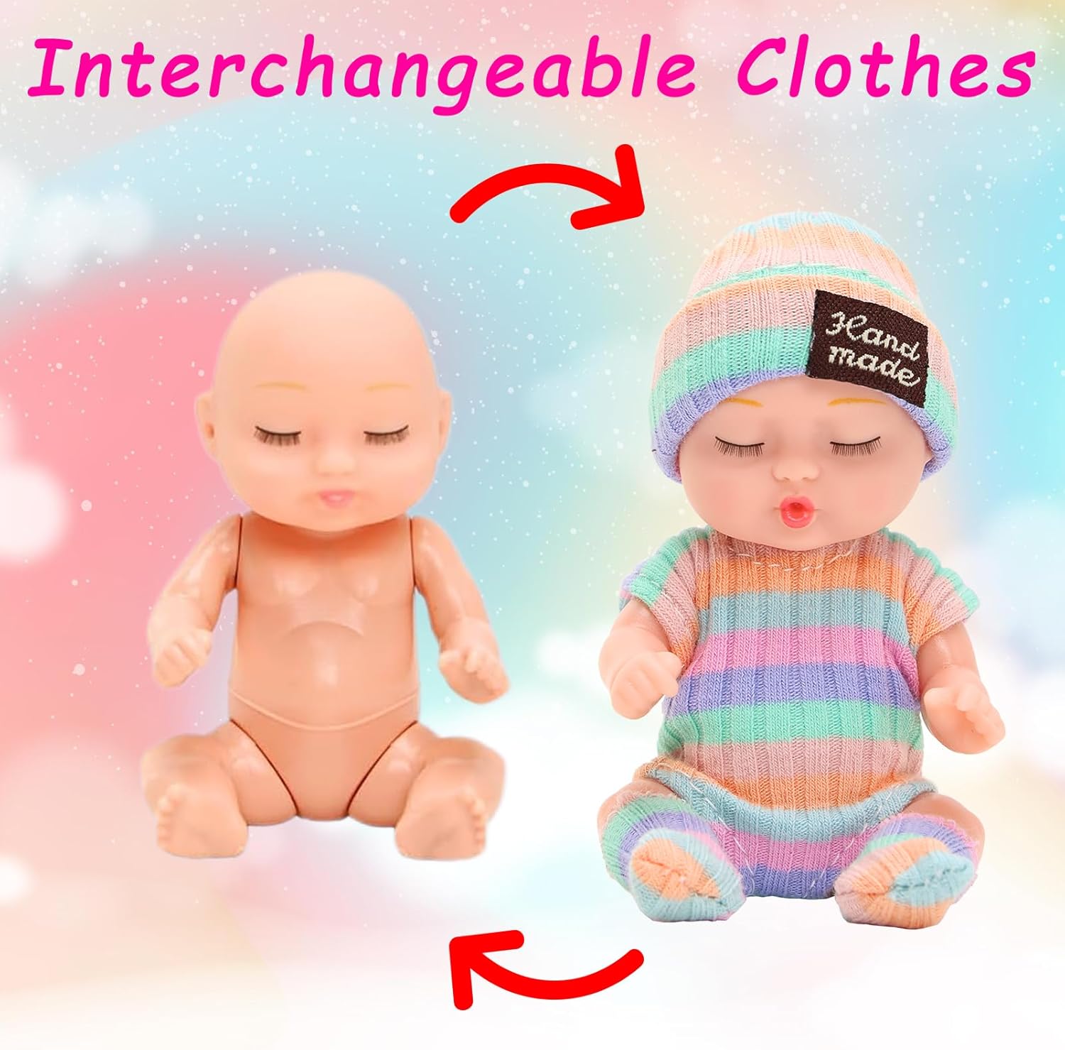 Lifelike Realistic Mini Baby Doll Toys, 8 Pcs 4 Inches Small Reborn Babies Doll with Animal Clothes Cute Infant Figurine Gifts Set for Toddlers Girls Kids 3+ Graduation Birthday Easter