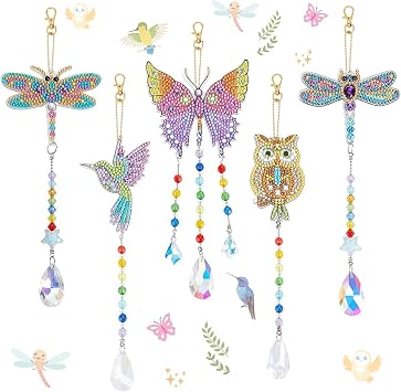 AUAUY 5PCS Butterfly Diamond Art Window Suncatcher 5D Painting Wind Chime