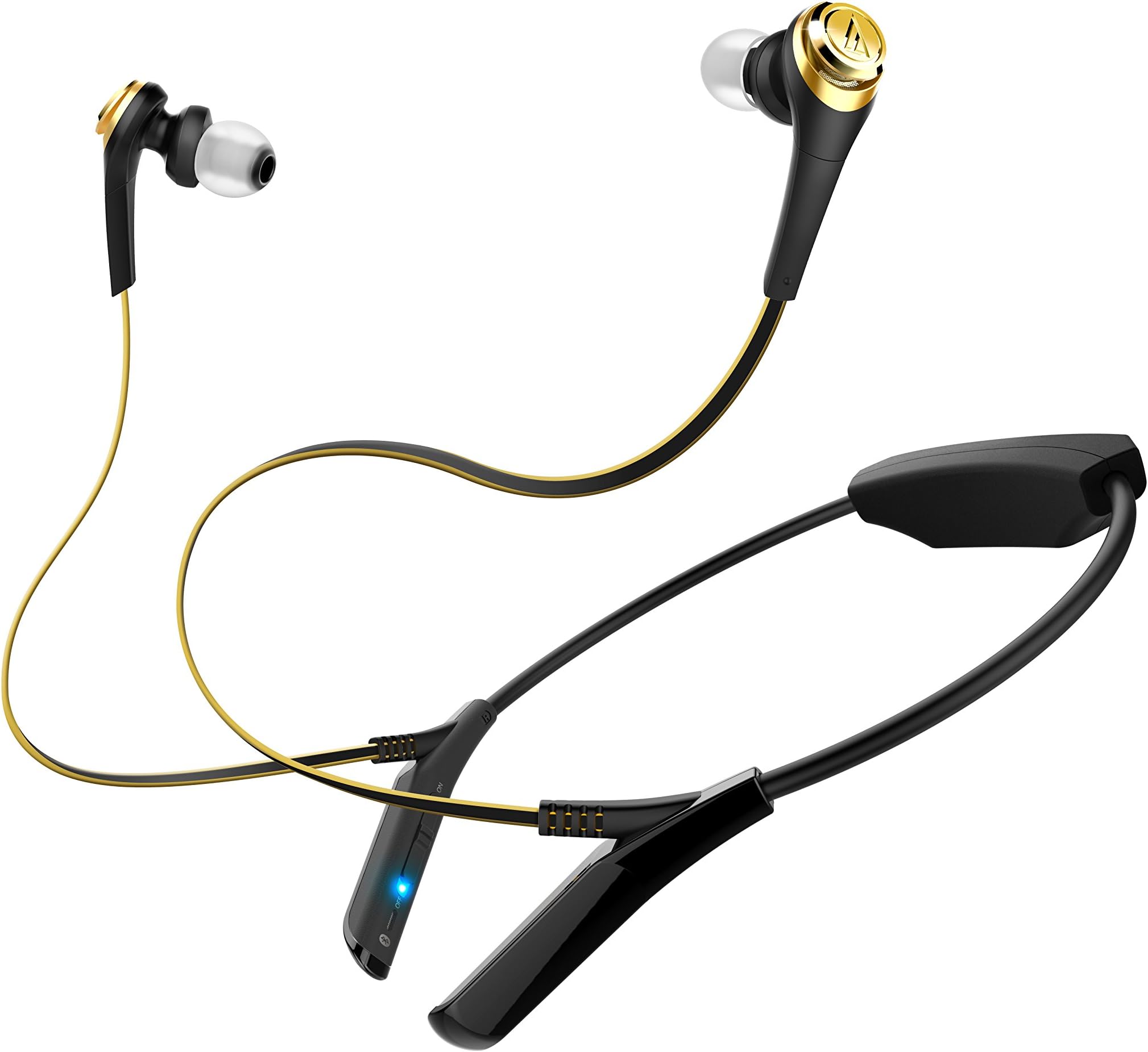 Audio-Technica ATH-CKS550BTBGD Bluetooth Solid Bass Wireless Earbuds with Mic & Control, Black-Gold