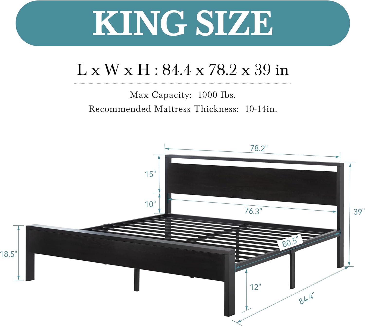 HOOMIC King Size Platform Bed Frame with Rustic Wooden Headboard and Footboard, Heavy Duty 12 Metal Slats Strong Support, Mattress Foundation for Storage, No Box Spring Needed, Black Oak