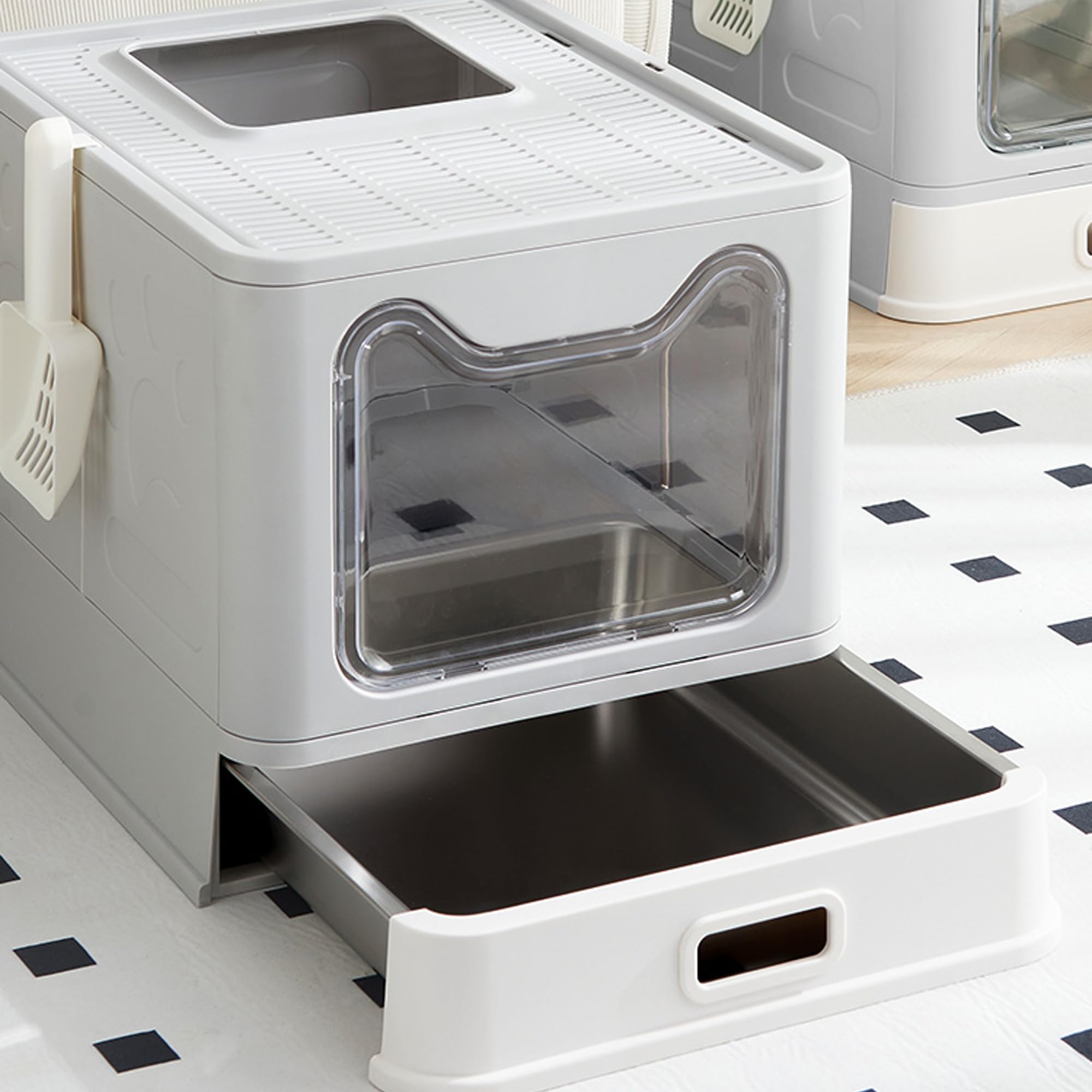 Stainless Steel Foldable Litter Box with Lid,Enclosed Cat Litter Box,Front Entry Top Exit Kitty Litter Box,Large Litter Box with Cat Litter Scoop, for Small to Large Sized Cats(Gray) - image 6