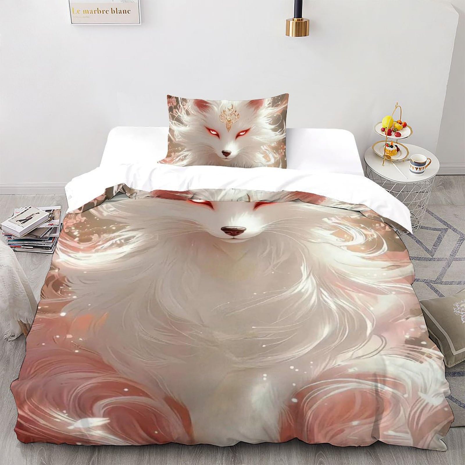Ensemble d'impression 3D Renard parure de lit douceur 135x200 100% coton housse couette yeux rouges