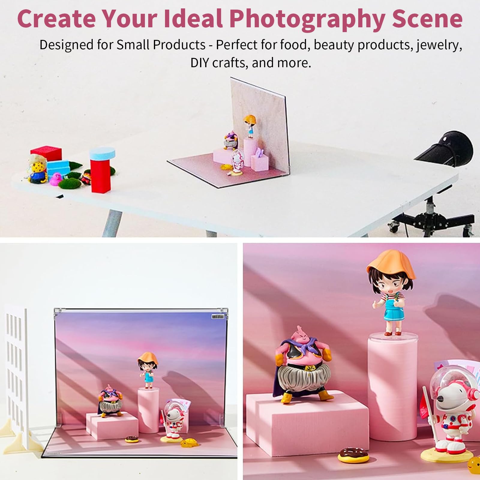 Tła fotograficzne do fotografii żywnościowej, 2 sztuki, dwustronne tło papierowe, 24 wzory i 1 sztuka reflektora fotograficznego A3, mały zestaw Backdrop Board do studia fotograficznego, biżuteria