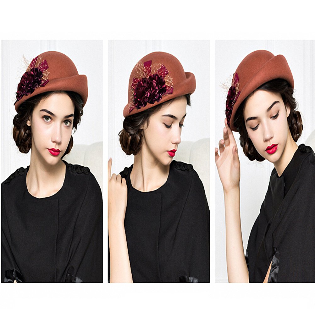 Maitose® Women's Lace Flower Wool Beret Cap Headwear Orange