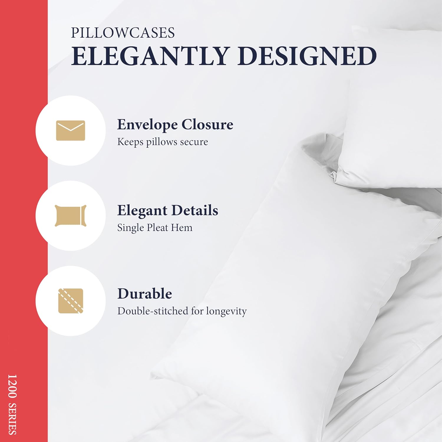 100% Egyptian Cotton Pillow Cases Standard/Queen Size Set of 2 - Luxury 1200 Series Signature Collection Pillow Cases (White), Cotton Pillowcases Fits Standard & Queen Size Pillows