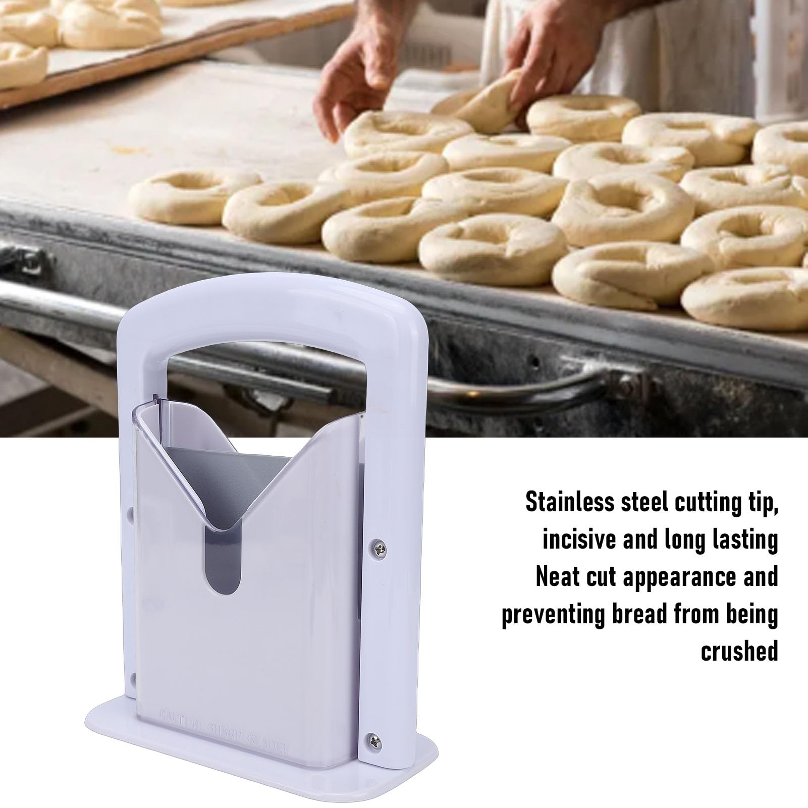 Luocute Coupe-bagel, Lame en Acier Inoxydable avec Couvercle de sécurité Transparent pour Bagels, Pain, Muffins, Petits Pains, Conception Amovible, Facile à Nettoyer, Trancheuse