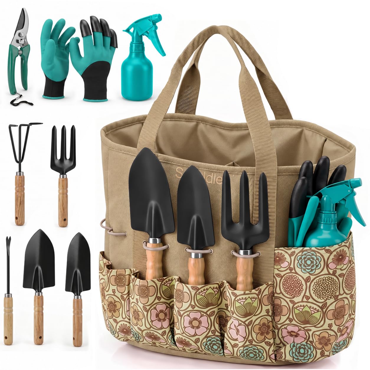 Scuddles 8-Piece Garden Tool Set with Carry Bag, Includes Shovel, Trowel, Rake &amp; Hand Tools for All Gardening Tasks, Heavy Duty Lightweight Design 2.2 lb – Perfect for Men, Women &amp; Gardening Gifts
