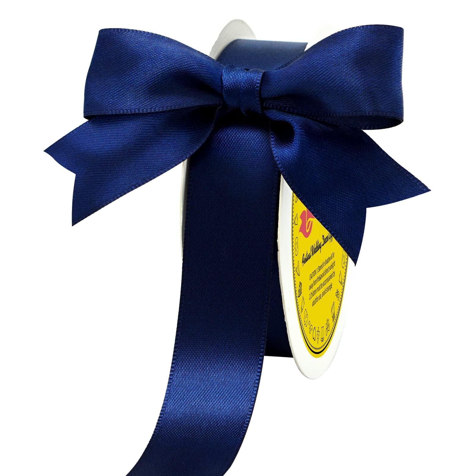 Double Face Navy Blue Satin Ribbon 7/8 inch X 25 Yards Polyester Navy Blue Ribbon for Gift Wrapping Very Suitable for Weddings Party Invitation Decorations and More