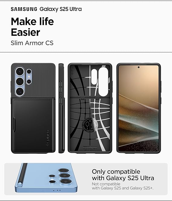 Spigen for Galaxy S25 Ultra Case, Slim Armor CS [Built-in Wallet] [No Magnet Ring] - Black