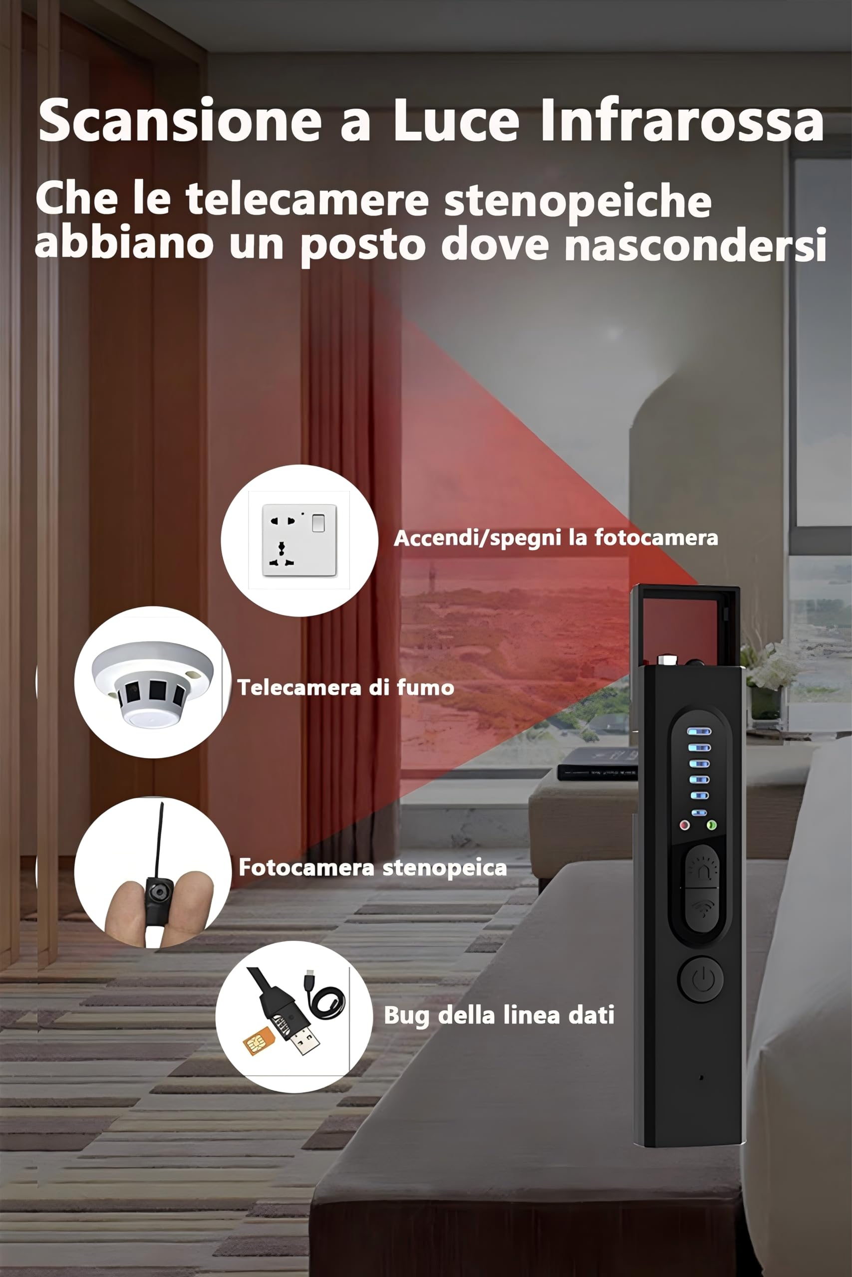 Micro Espion Détecteur, Détecteurde Fréquence Camera Espion, Détecteur de Caméra Cachée, sans Fil, Détecteur de Bugs pour Bureau, Hôtel, Maison Micro（1.5 * 3 * 10 ）