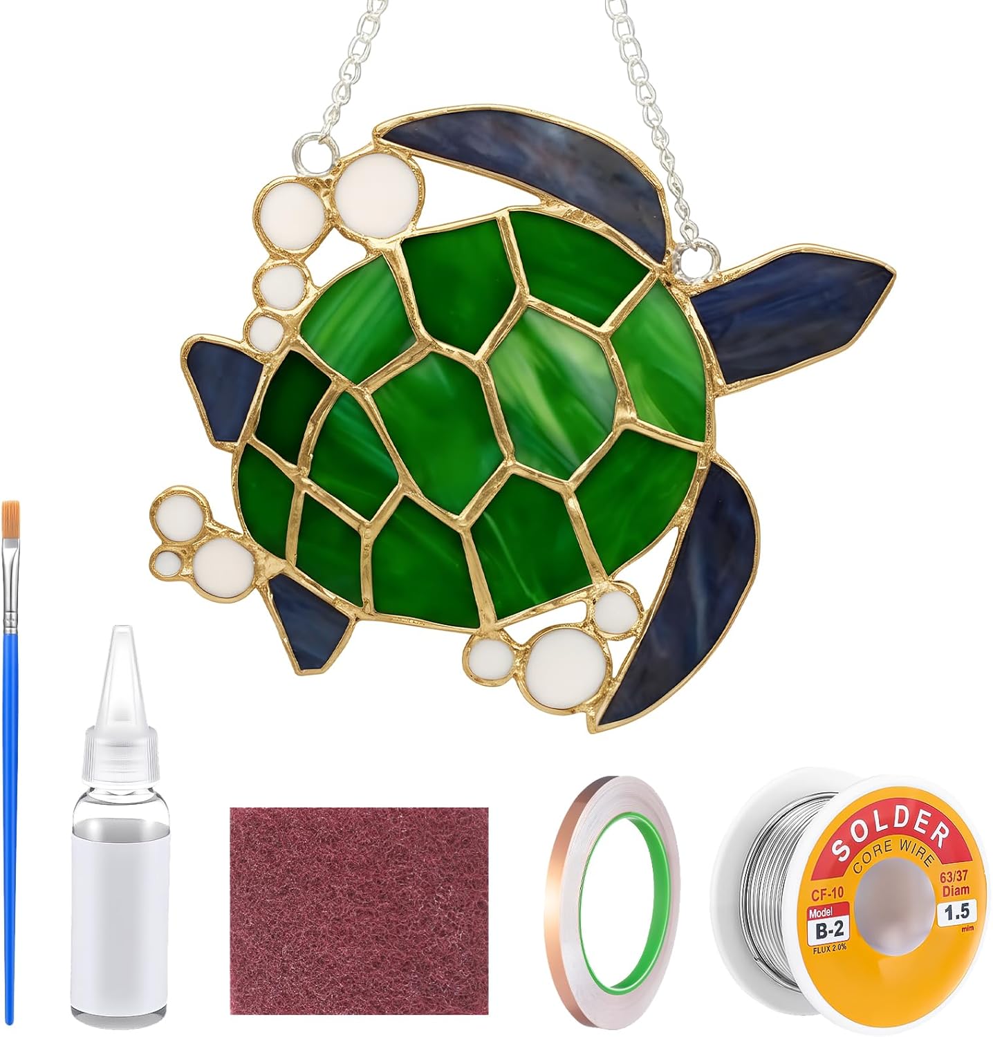 LemonRoad 1 Set Unfinished Sea Turtle Pre Cut Stained Glass DIY Stained Glass Craft Kit with Solder Wire, Gel Flux, Flux Brush for Adult Make Your Own Beautiful Art Handcrafts for Home Decor