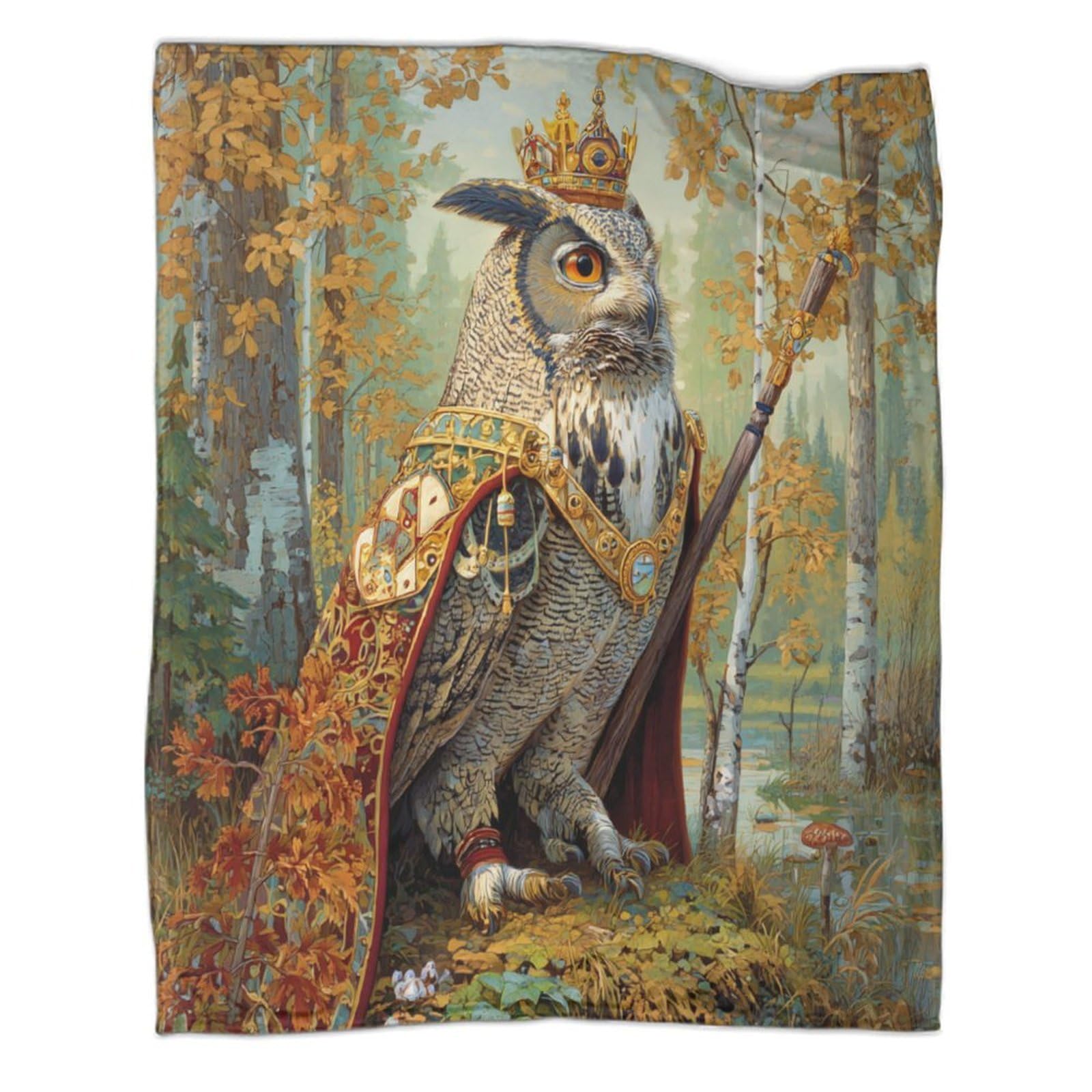 kaiyun An Owl Wearing A Crown And Holding A Scepter Soft And Comfortable 3D Printed Throw Blanket for Kids Adults for Bed Sofa 50x60inch(127x152cm)