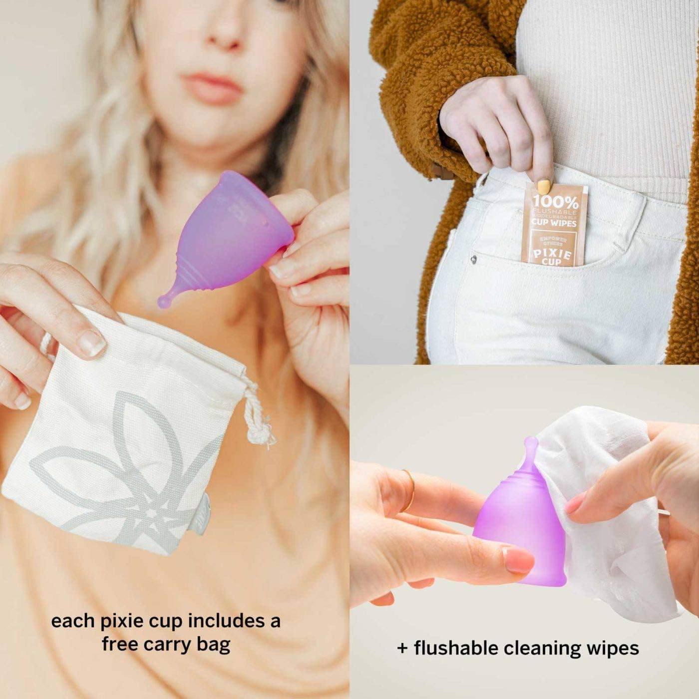 Pixie Menstrual Cup - Includes Ebook Guide, Cleaning Wipes, Lube, & Storage Bag - Number 1 for Most Active Reusable Period Cup - Tampon and Pad Alternative - Buy One We Give One (2X - Small)