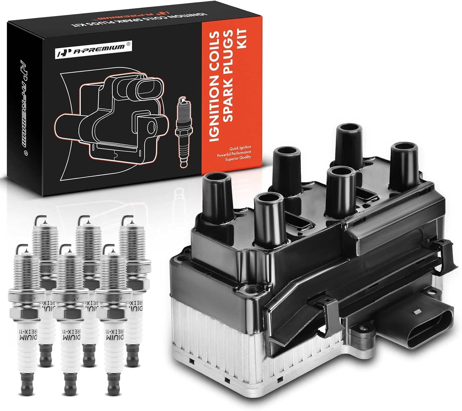 A-Premium Ignition Coils and Spark Plugs Kits Compatible with Volkswagen Jetta 1999-2002, Golf 1999-2002, 2.8L