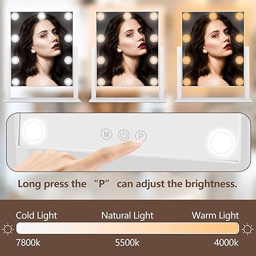 Miniatura 10 de SLIMOON Hollywood Espejo de tocador con luces, 14 bombillas LED regulables, espejo de maquillaje iluminado con espejo de aumento desmontable de 10X,