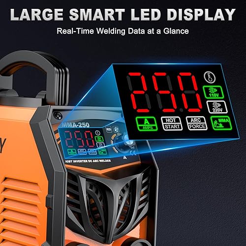 Miniatura 5 de Soldador de palo, máquina de soldadura ARC de 250 amperios con pantalla LED grande, inversor IGBT de doble voltaje de 110 V220 V, soldador portátil
