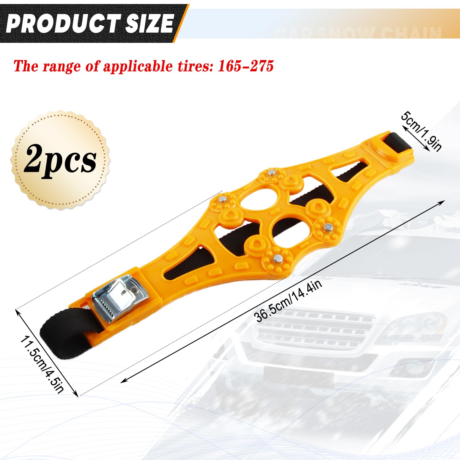 Chaine Neige Auto*2 Pcs, Chaînes Neige Voiture, Chaine Pneu Neige, Chaine Neige Véhicules Universelle, Convient aux Pneus d'Une Largeur de 165-275 mm, Plupart des Voitures, Camions et SUV