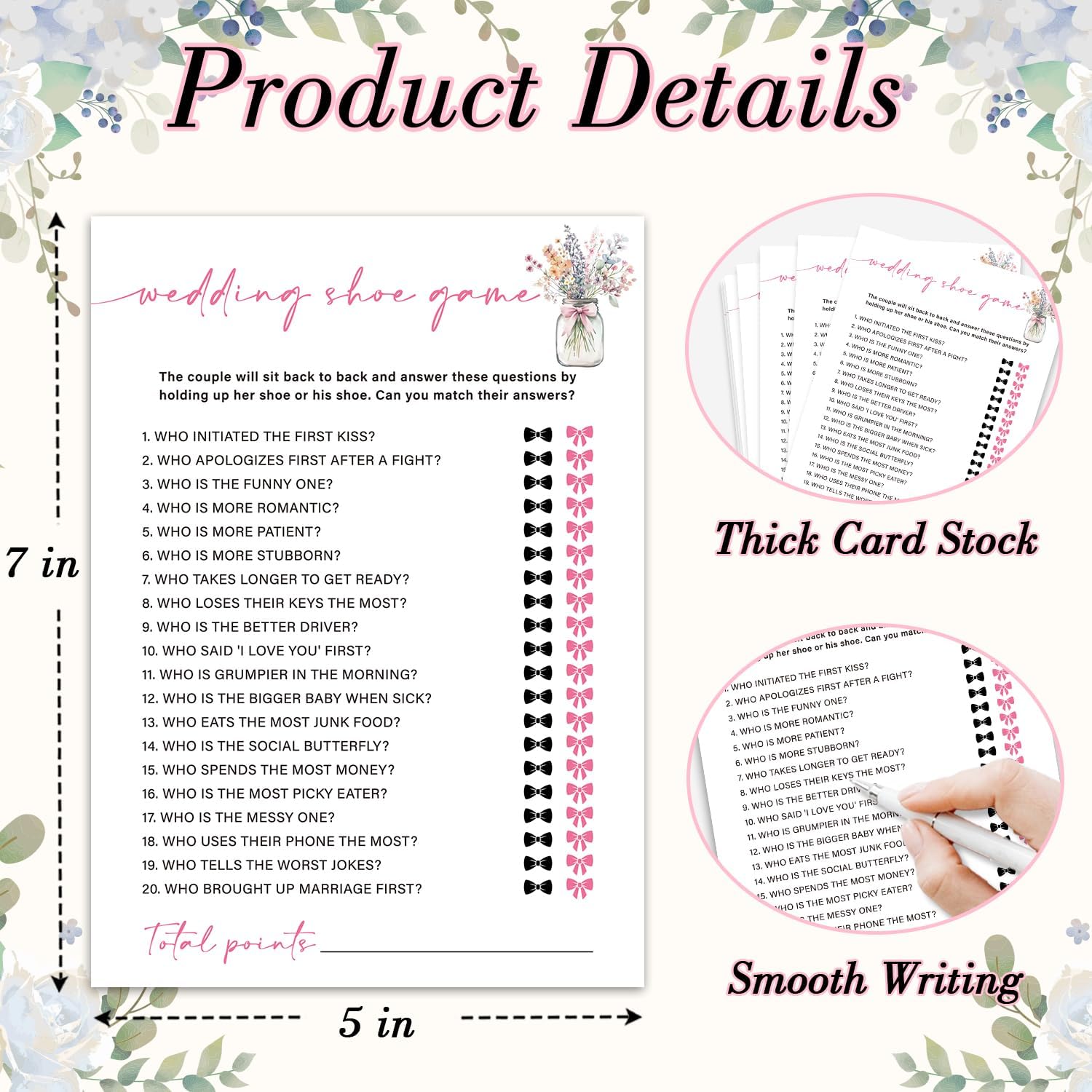 Bridal Shower Games, Wedding Shoe Game, Floral Wedding Game Cards, Bridal Shower Games 25 Guests for Engagement Party, Minimalist Engagement Party Supplies (5"x7") -17 - Image 2