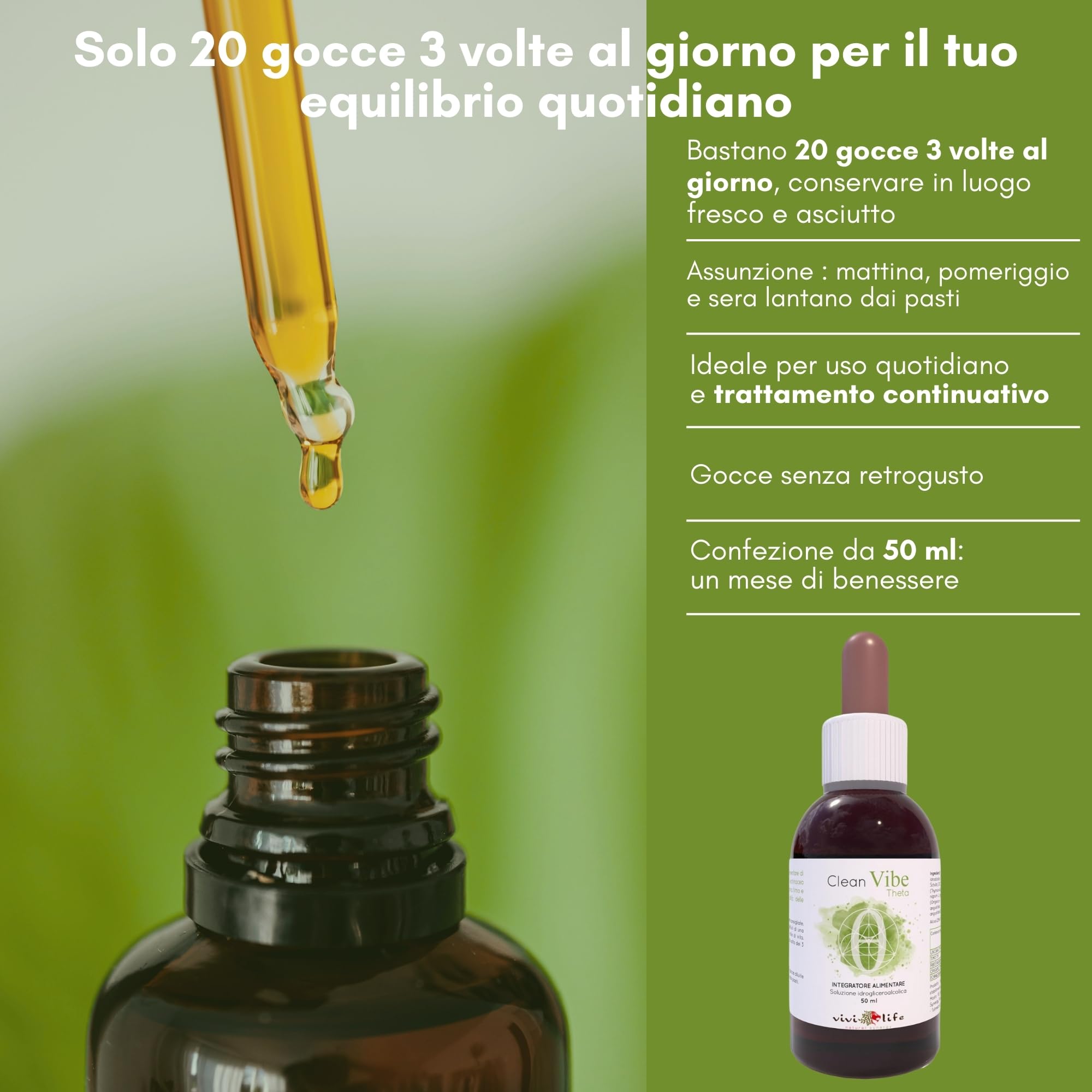 Clean Vibe Theta 50 ml, Integratore Naturale per Rinforzare le Difese Immunitarie con Uncaria, Timo, Origano, Ribes ed Echinacea, Made in Italy