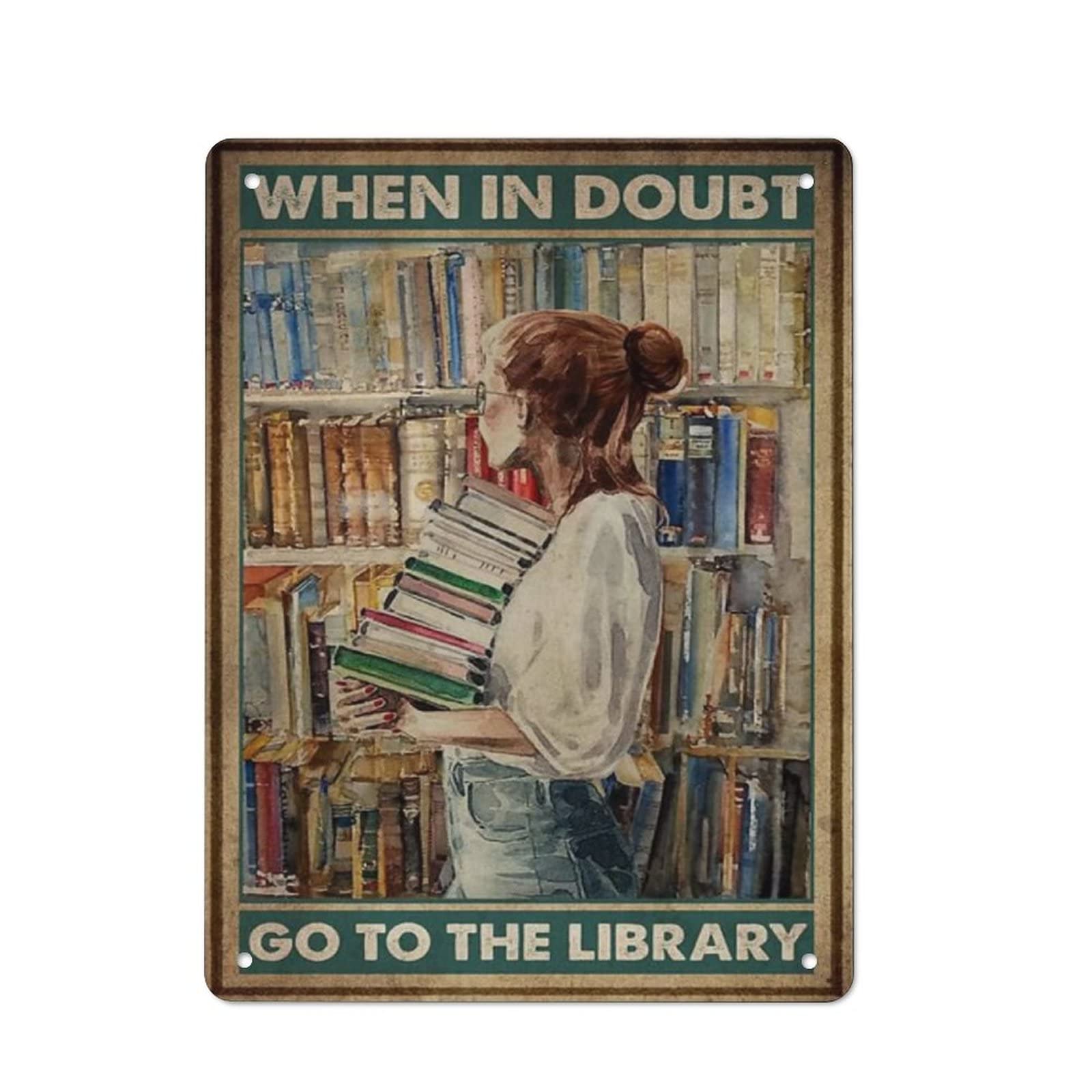 AOOEDM When In Doubt Go to The Library Wall Metal Tin Sign for Home Bar Pub Kitchen Wall Art Deocr Man Cave Vintage Metal Sign Poster Plaque Signs Quotes Sign