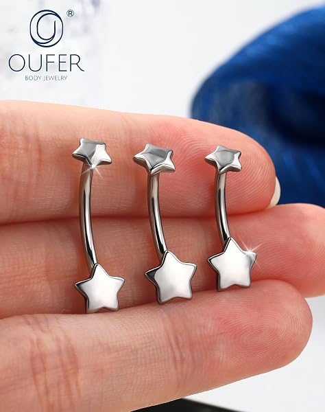 OUFER 14G Étoile Piercing au Nombril Filetage Intérieur en Titane G23, Piercing de Ventre 10/12/14 mm Minimaliste, Anneau de Nombril Longue pour Quotidien Femmes - 2