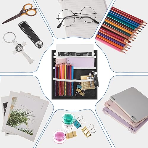 Miniatura 4 de Henoyso Organizador magnético para taquillas, 2 unidades, 4 compartimentos, soporte magnético para papel, 3 niveles, bolsillo para archivos,