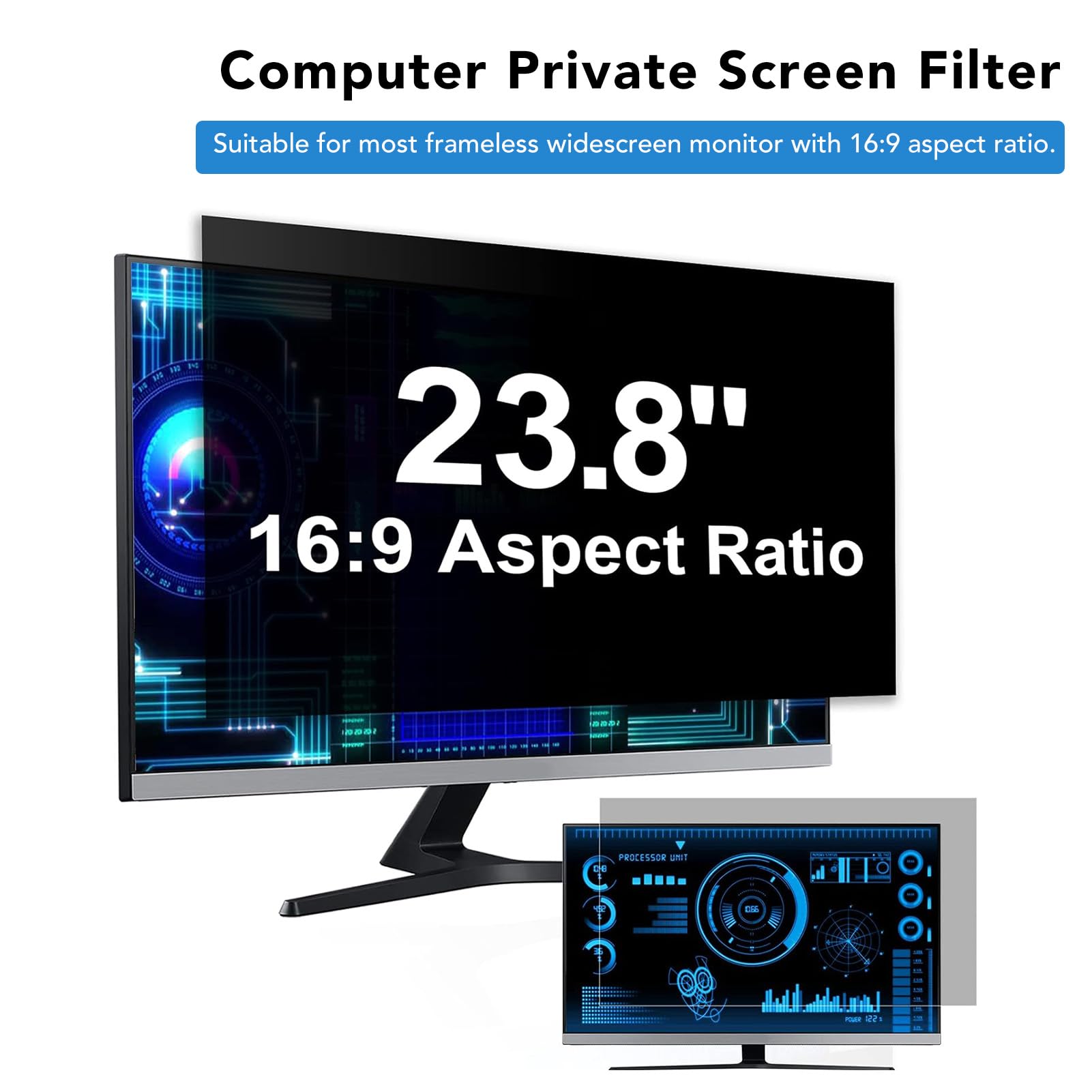 Filtro de Pantalla de Privacidad para Computadora de 23,8 Pulgadas, Película Protectora de Privacidad para Monitor de Protección contra la Luz Azul con Adsorción Estática, para