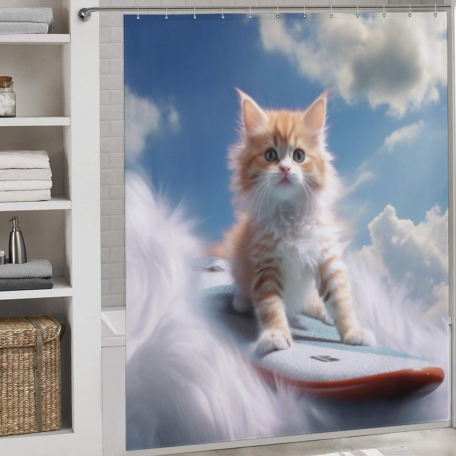 Rideau douche chat mignon 183x183cm parfait pour une salle de bain familiale propre
