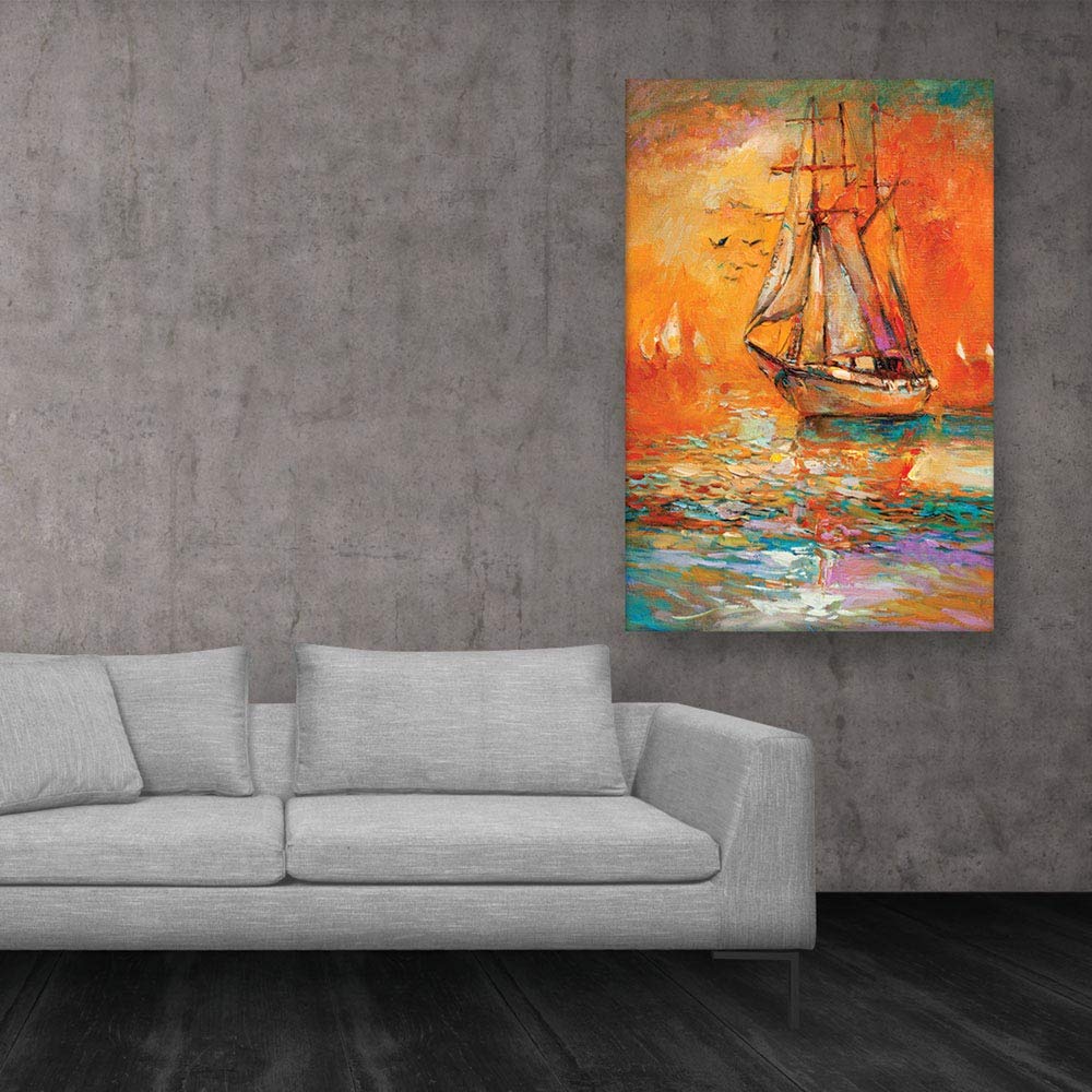 Inephos Framed Canvas Painting - Beautiful Ship In Ocean Art Wall Painting for Living Room, Bedroom, Office, Hotels, Drawing Room (85cm X 55cm)