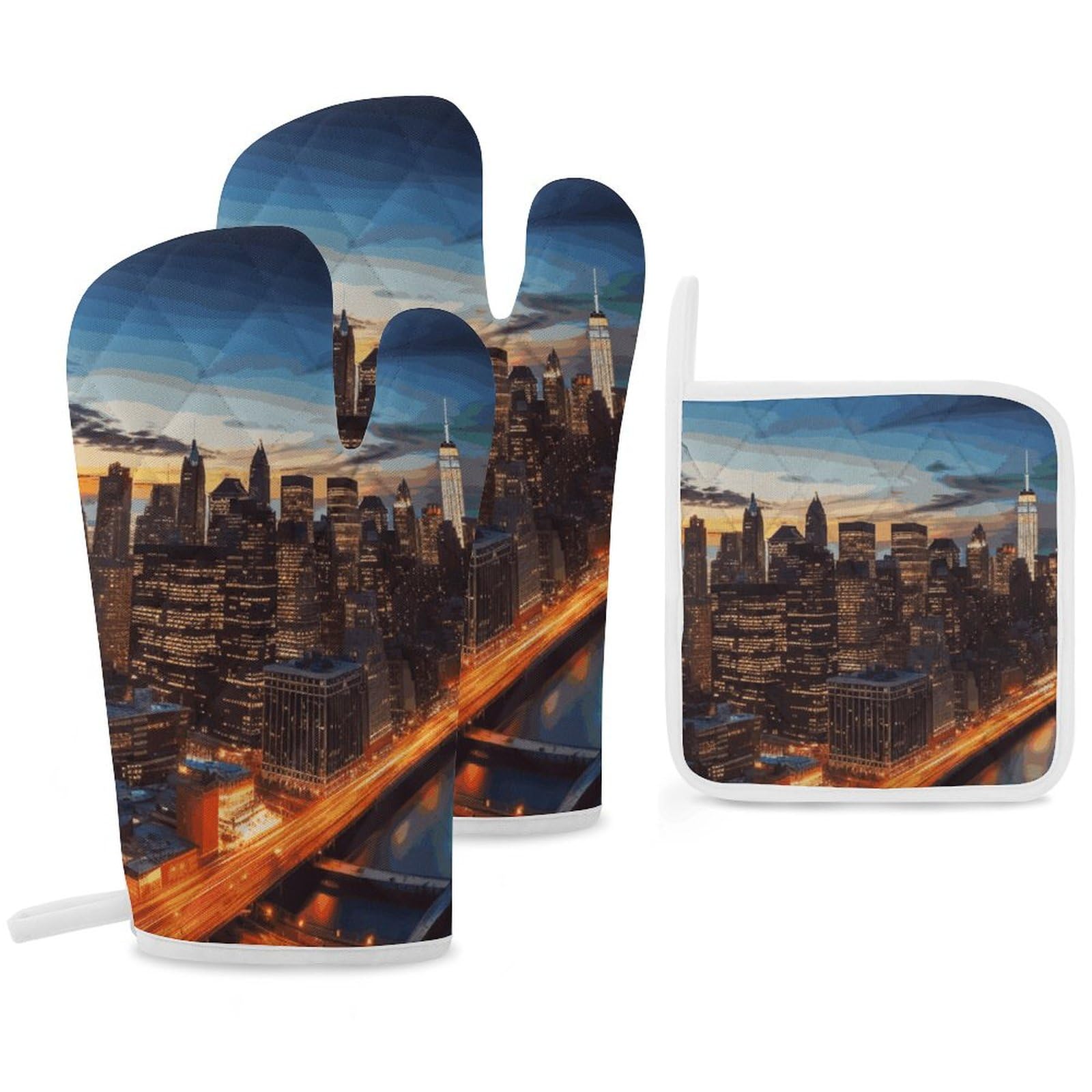 Gants de cuisine et maniques résistant à la chaleur paysage New York City pour cuisson au four