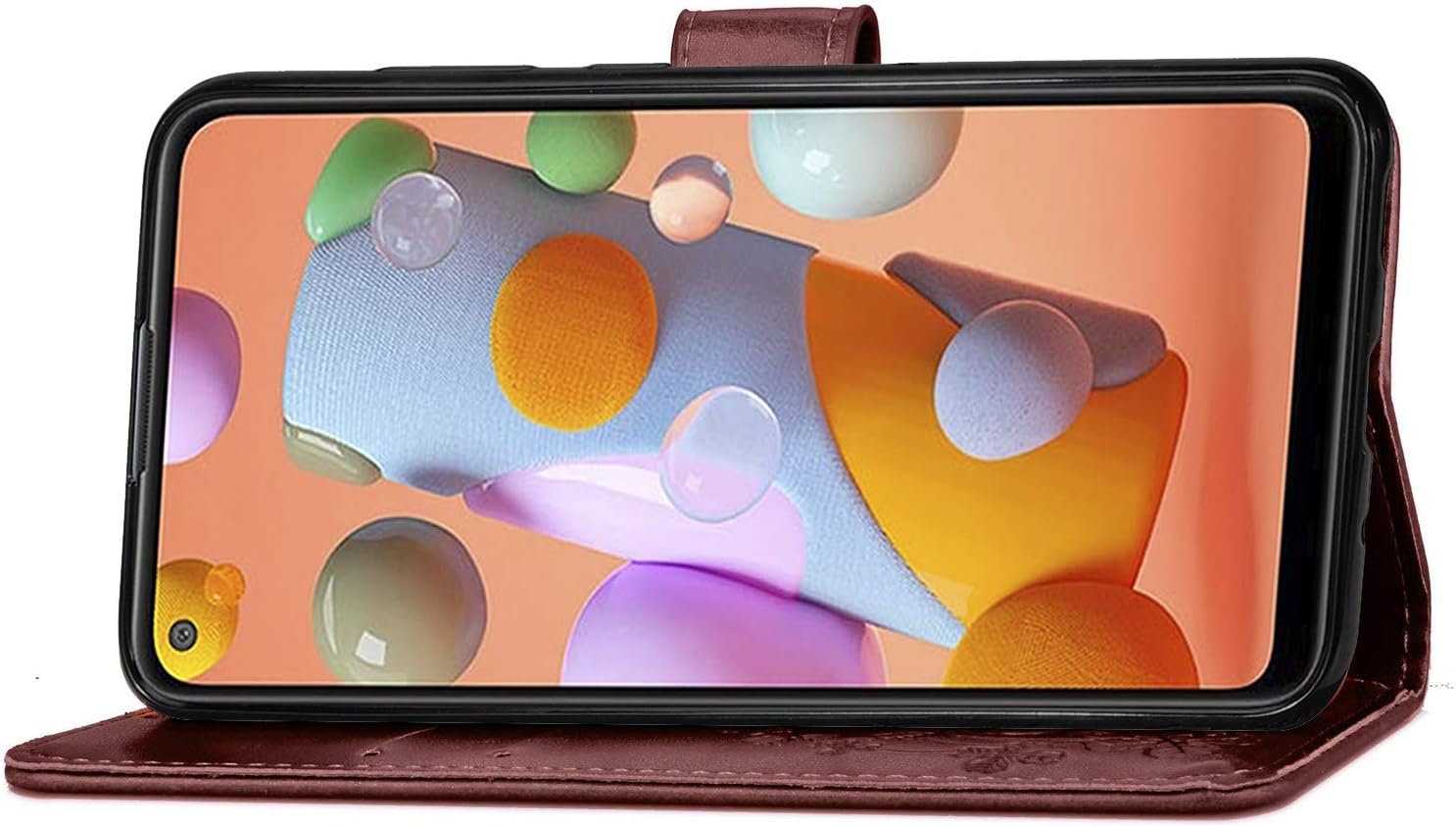 Supdigital Galaxy A11 Wallet Case, [Flower Embossed] Premium PU Leather Flip Protective Case Cover with Card Holder and Stand for Samsung Galaxy A11 2020 Release (Brown)