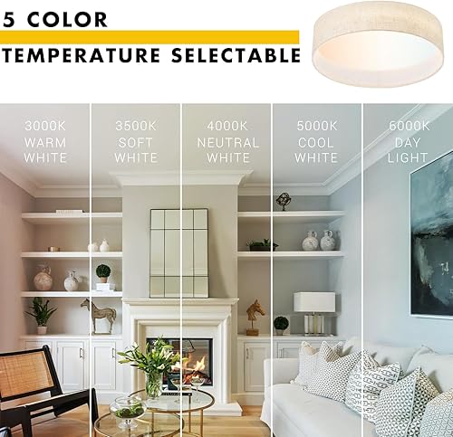 Miniatura 6 de Hamilyeah Juego de 2 lámparas de techo con pantalla de tela, lámpara de techo LED regulable de 24 W, montaje empotrado, moderna lámpara redonda de