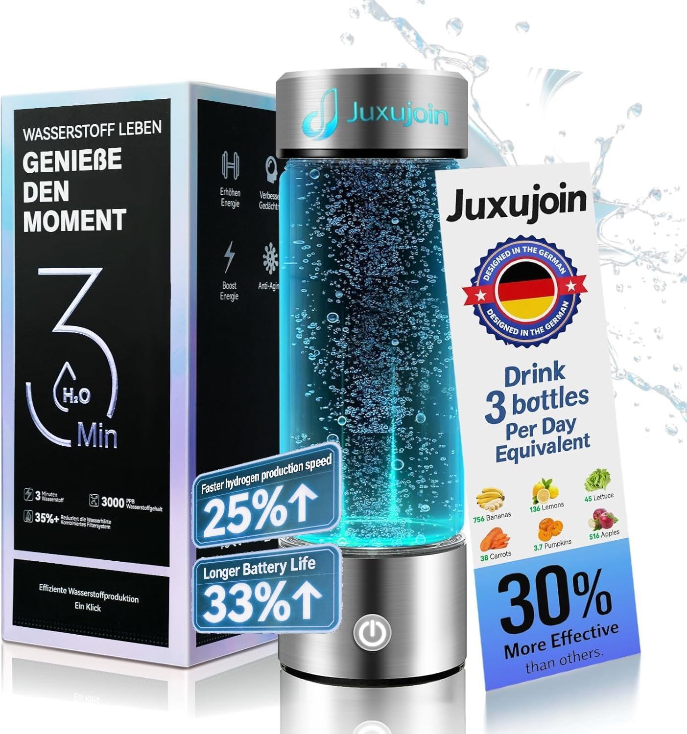 New Upgrade Hydrogen Water Bottle Generator【Industry TOP - 24-Hour Hydrogen Lock】【NO.1 Double Hydrogen Content】| 0 Chlorine & 0 Ozone | 100% Leak-Proof Seal, Sports Hydrogen Water Bottle for Gym