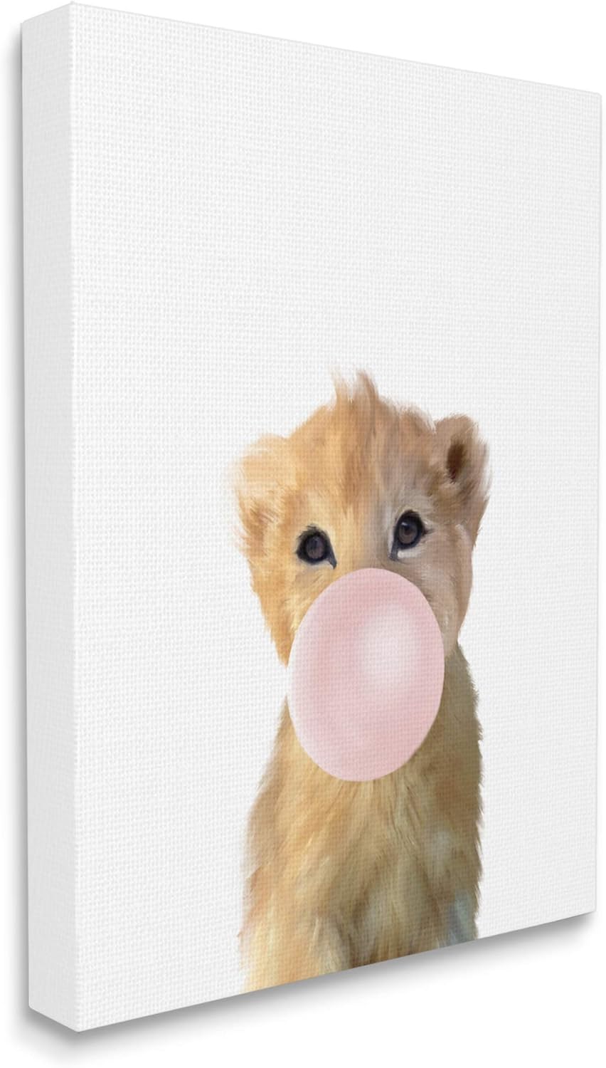 Stupell Industries Baby Lion with Pink Bubble Gum Jungle Animal, Design by Leah Straatsma Canvas Wall Art, 24 x 30, White