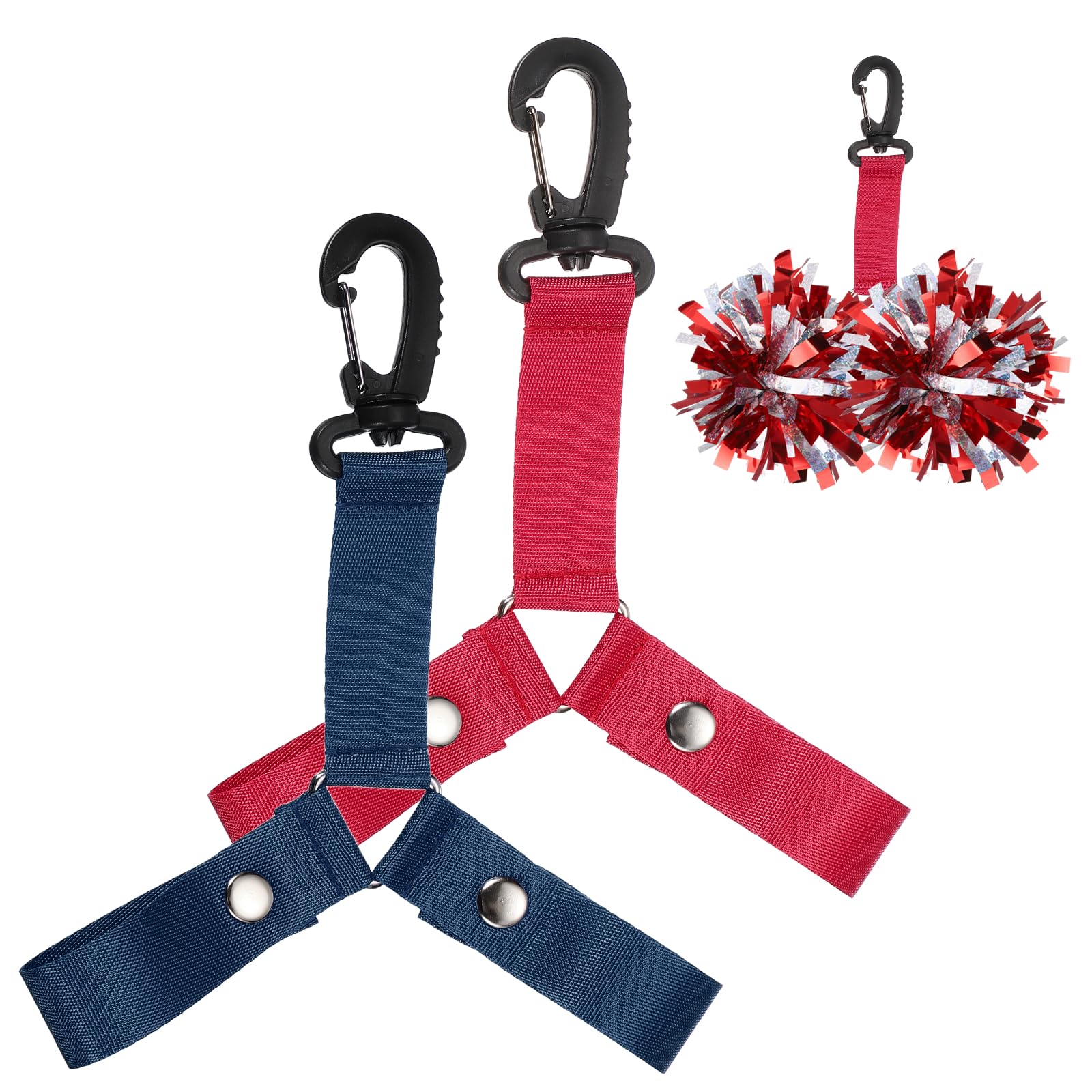 YELARXI Pom Pom Holder Hanger with Snap Button, Cheerleading Backpack Cheerleader Team Tags Strap Accessories 2Pcs & Red/Navy Blue-Fit (Essential Cheer Bag Accessories/Dance/Sport Squad)