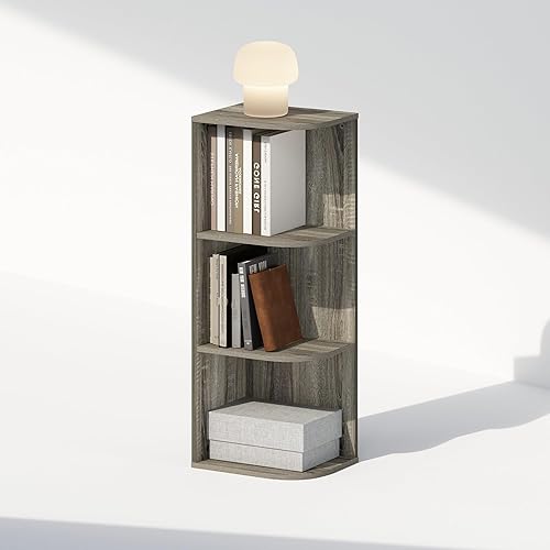 Furinno Reed Corner Shelf, 3-Tier Corner Bookshelf, Book Shelf, Corner