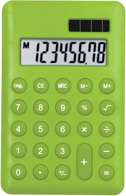 Alina Handheld Mini Pocket Calculator | 8 Digit Display | Solar Battery Small Basic Fully Functional | Fun School Kids Home Office Nurse Colourful Party Gift Event Stocking Filler (1, Green)