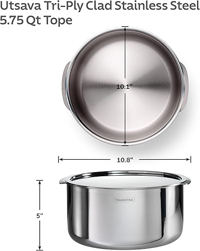 Miniatura 4 de Tramontina Utsava - Tapa de acero inoxidable con tapa de 5.75 cuartos de galón con tapa de tres capas con tapa, olla grande para cocina india